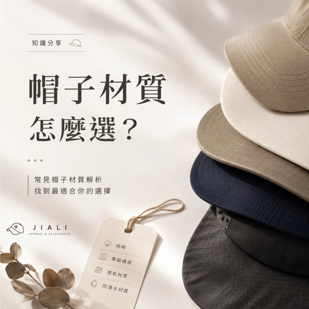 帽子布料怎麼選？排汗布、棉布、防潑水布差異解析｜佳利衣帽