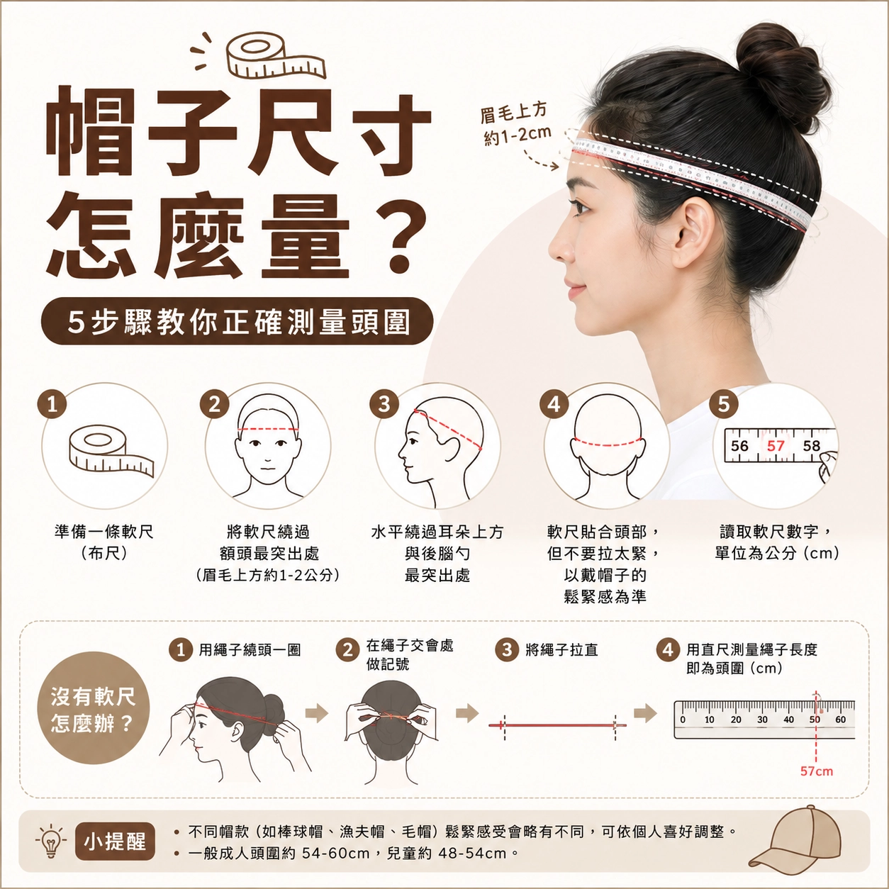 帽子尺寸怎麼量?頭圍對照表一次搞懂