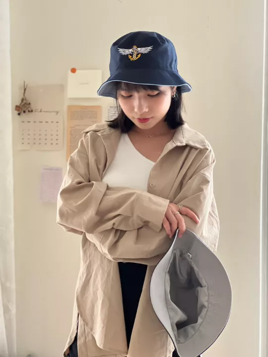 雙面跳色設計電繡漁夫帽