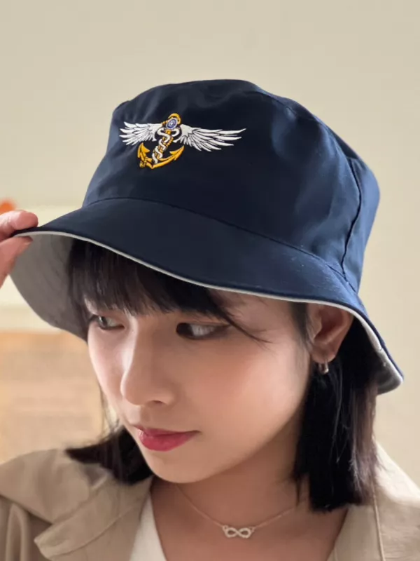 雙面跳色設計電繡漁夫帽